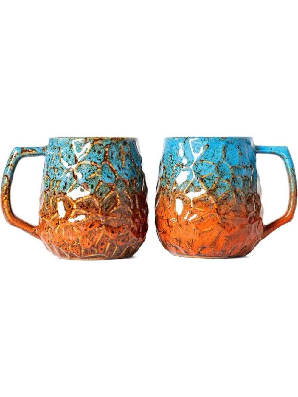 Set of 2 18oz Reactive Glaze Ceramic Coffee Mugs - Stylish Sunset Coast Design